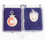 Two silver fob medals,