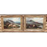 A near pair of Highland landscape oil paintings, signed T. Morris and H.