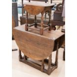 An oak gateleg table, plus a small oak drop-leaf coffee table,