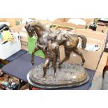 After JP Mene, Horse and Jockey, bronze figure group,