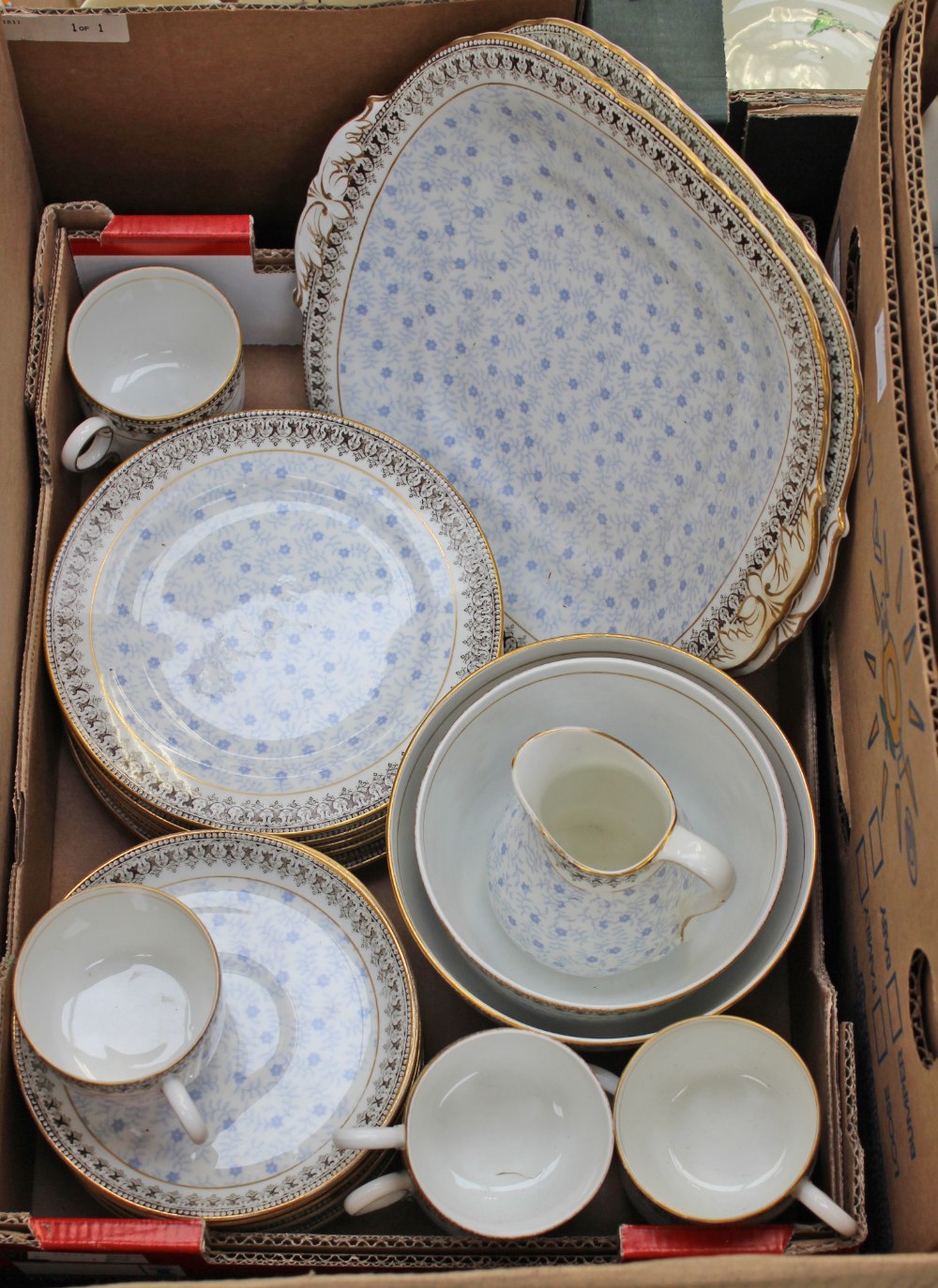 A Davenport Longport blue and white tea set, c.