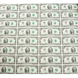 USA sheet of 32 uncut two dollars and two sheets of 32 uncut one dollar
