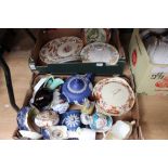 Two boxes of assorted ceramics, comprising Wedgwood Jasperware tobacco jar, teapot,