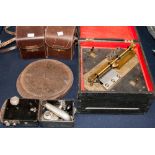 A German disc music box with discs together with portable gramophones in cases (3)