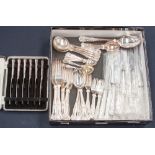 Plated flatware and a cased set of silver handled fruit knives