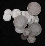 Half crowns 1881, 1900, 1908 and small quantity of silver coins, 4.