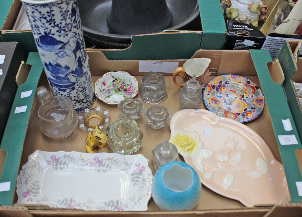 A box of ceramics and glassware,