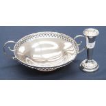 A silver hallmarked twin handle footed bowl, Sheffield 1910 by James Herbert Barraclough,