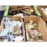 A box of brassware, including brass canon; together with Bells Old Scotch Whisky,