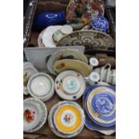 Two boxes of assorted ceramics, comprising a set of six Art Deco hand painted bowls,