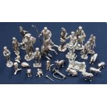 A good collection of heavy silver plated - cast figures and animals (25) various farm animals, etc,
