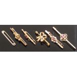 Six various Edwardian gold bar Brooches together with eight other Pins and bar Brooches,