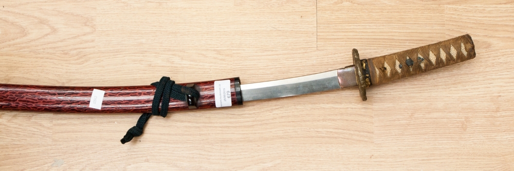 A wakisashi, 45cm blade and signed tang,