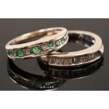 A modern 9ct gold half hoop ring set with emeralds and diamonds together with a half hoop ring set
