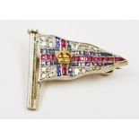 A white metal yacht club brooch for the Royal Burnham Yacht Club, pave set with diamonds,