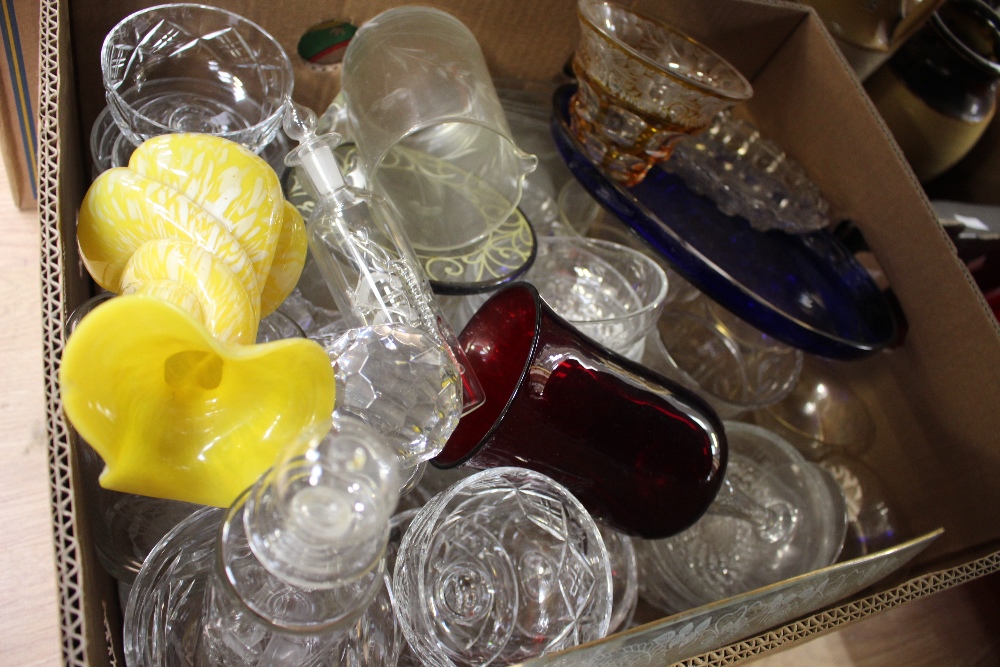 Four boxes of assorted glassware including cut glass, decanters, paperweights, champagne saucers, - Image 2 of 4