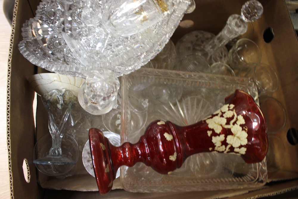Four boxes of assorted glassware including cut glass, decanters, paperweights, champagne saucers, - Image 3 of 4