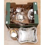 A collection of silver plated ware, comprising three piece tea service, a further tea service,