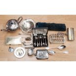 An assortment of silver plated items to include a Victorian James Dixon and Sons bullet shape