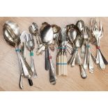 Edwardian dessert/fruit cutlery, two filled silver handled knives, silver banded cutlery,