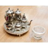 A quantity of silver plated wares to also include three sterling silver teaspoons.