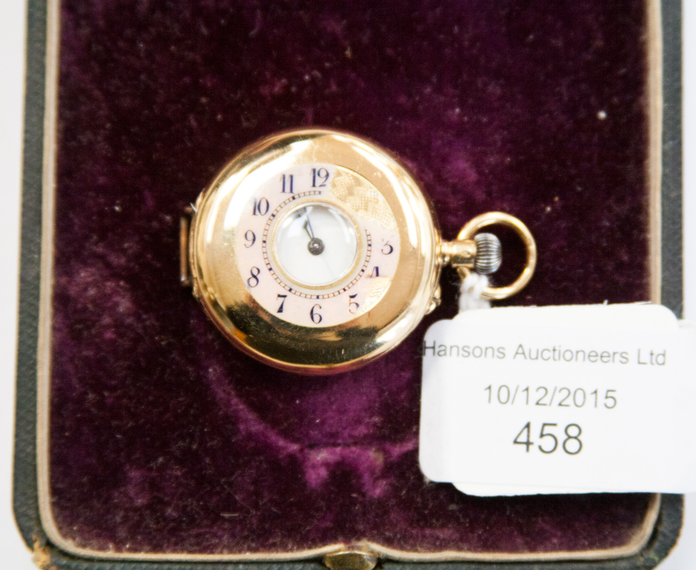 An early twentieth century 18k yellow gold ladies' half hunter pocket watch,