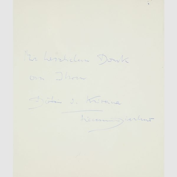 Fischer-Dieskau, Dietrich (Sänger u. Dirigent). Formlose handschriftliche Dankeskarte mit