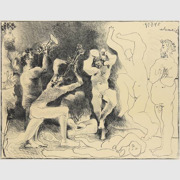 Picasso, Pablo. La Danse des Faunes. - 1957. Lithographie auf Zinkplatte auf Arches. Im Stein