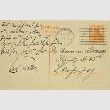 Peters, Carl (Kolonialpolitiker). Eigenhändige Briefkarte an Baron von Schrenck-(Notzing). Von