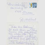 Richter, Svjatoslav (Pianist). Handschriftliche Postkarte mit Unterschrift und Umschlag. Italien,