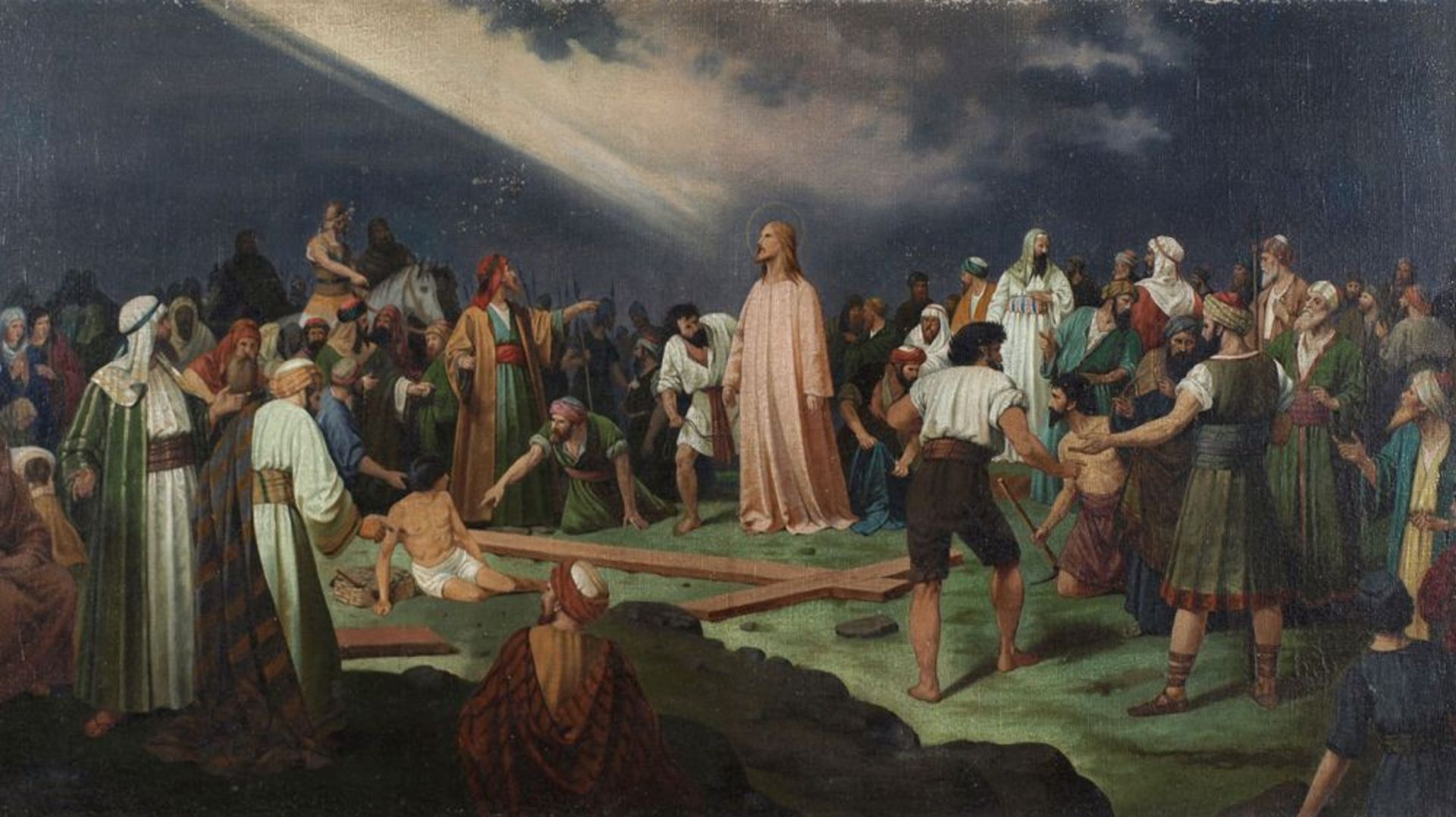 Opening: 120 EUR        Schrelzenmayer, J. Öl/Lwd., vor der Kreuzigung, Jesus Christus umgeben von - Image 2 of 5