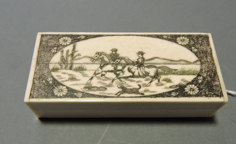 A scrimshaw-style rectangular bone box, - Image 3 of 5