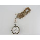 A silver cased pocket watch, the white e