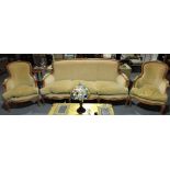 A French style beech three piece suite u