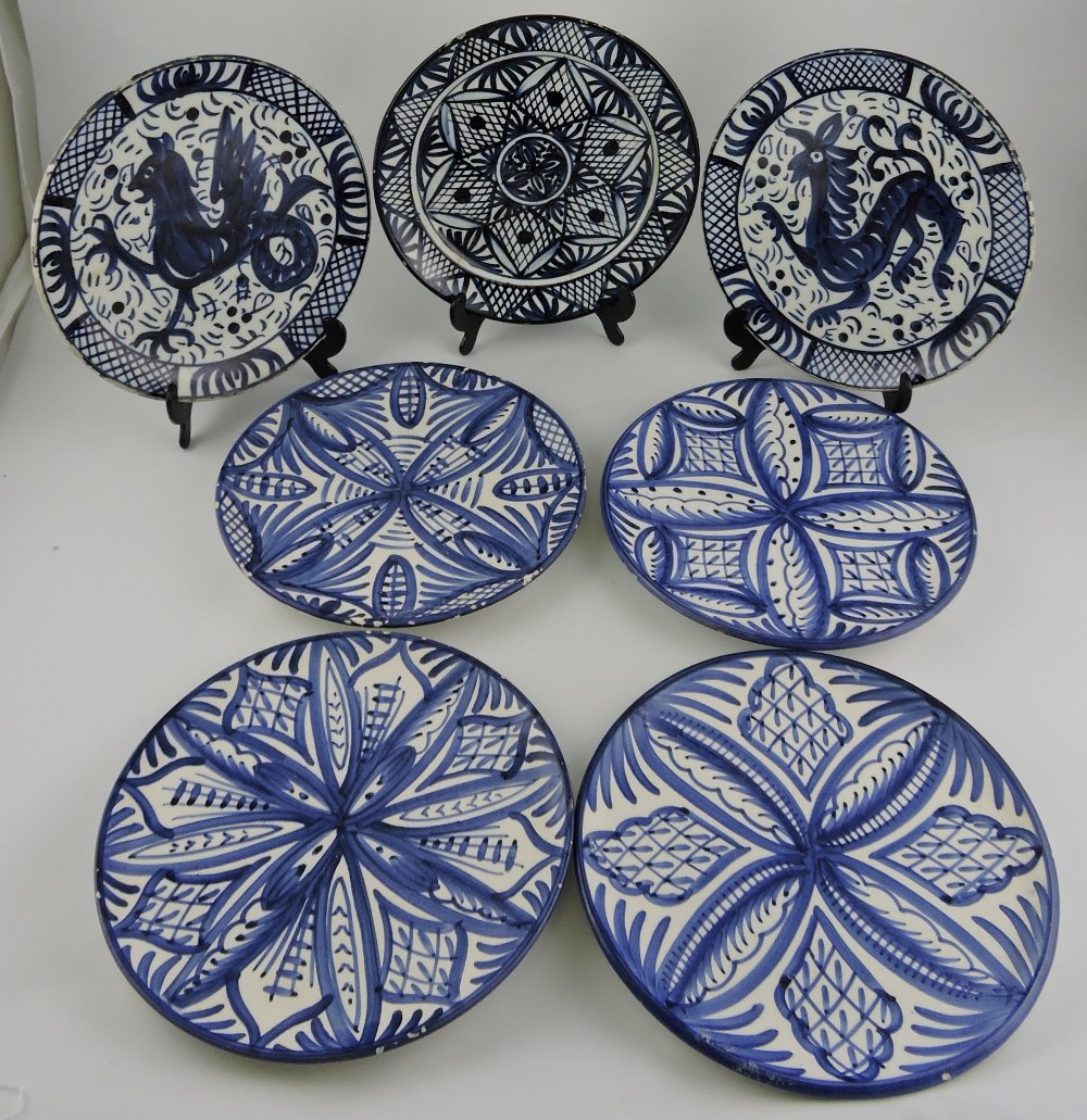 A pair of Spanish blue and white plates,