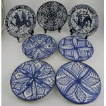 A pair of Spanish blue and white plates,