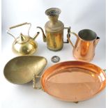 A brass coffee pot, H. 24cm, together wi