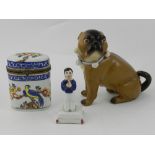 A porcelain figure of a pug, together wi