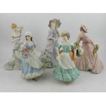 Four various Wedgwood Parian porcelain figurines, to include flower girl, together with one Coalport