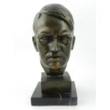 A cast metal bust of a gentleman head, r