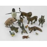 A collection of metal miniature animal f