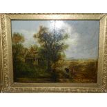 An early 19th century Continental School, a pastoral wooded landscape with cattle drover in