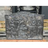 Cast iron fire back, depicting 19th cent