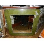 An unusual Art Deco mirror, having green