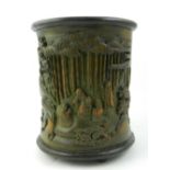 A Chinese carved wooden brush pot, with