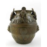 A Chinese bronze vase, having four appli