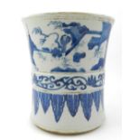 A Chinese blue and white brush pot, havi