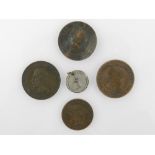 Four Napoleon III coins, together with o
