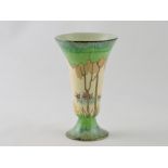 A Clarice Cliff trumpet shaped vase, dec