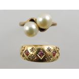 A pearl dress ring, with cross-over sett